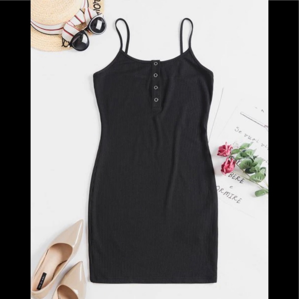 NWT Black Ribbed Henley Bodycon